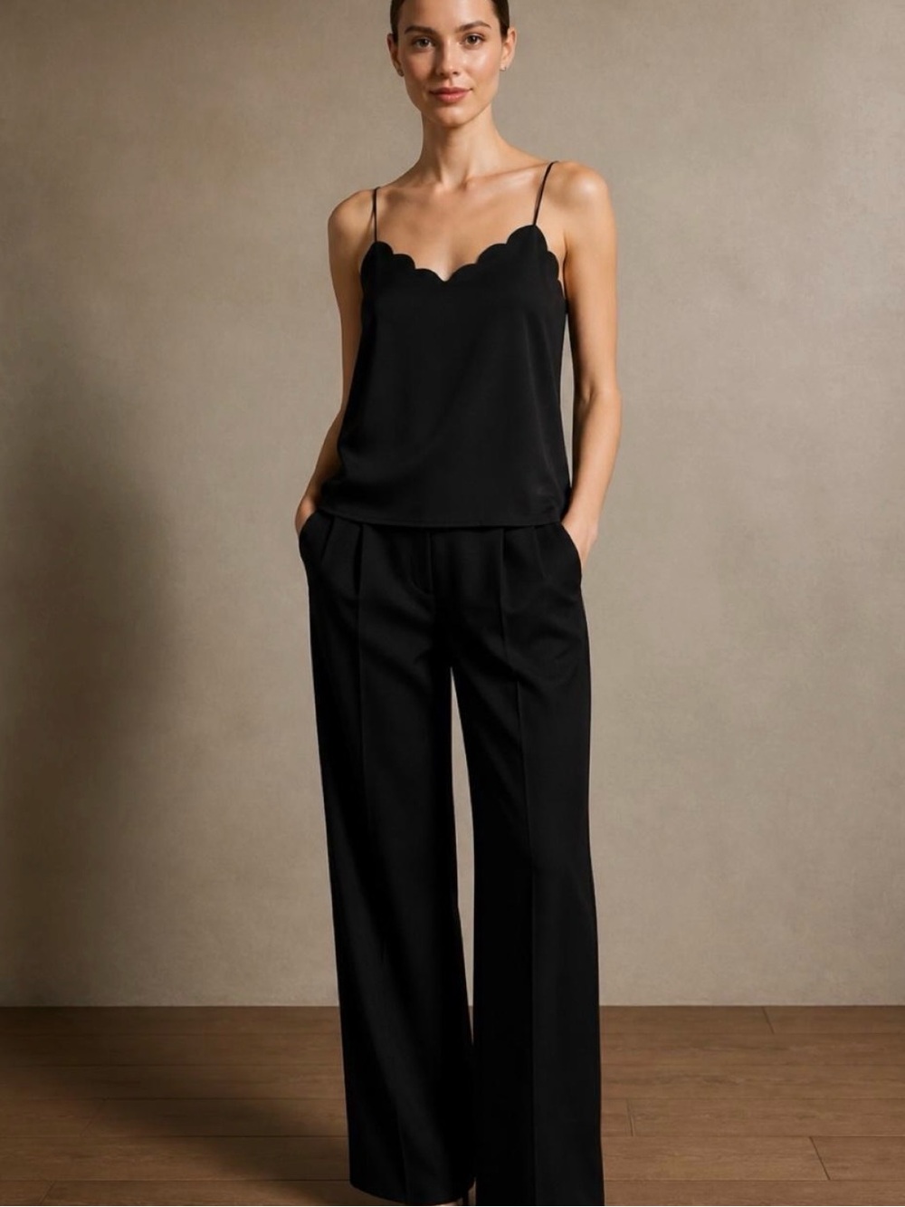 J.Crew Black Scalloped Neck Tank Top Size 24 NWT